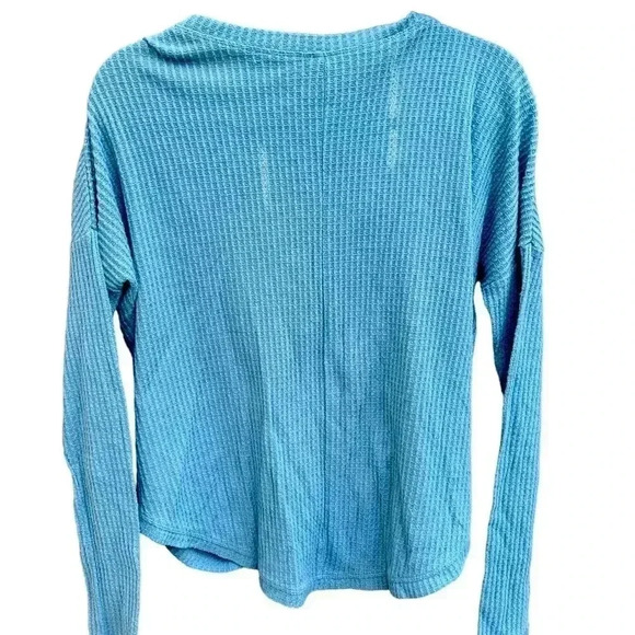 Wild Fable Waffle Knit Top Button Down Tie Front Long Sleeve Blue Size S - Picture 3 of 5